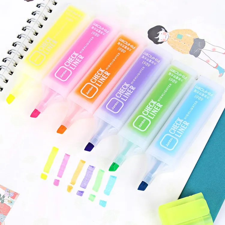 爱好彩色荧光笔6色斜头超大容量阅读标记笔 划重点标记笔记号笔