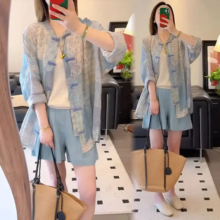 新中式禅意套装复古改良盘扣衬衫慵懒穿搭新款国风气质短裤