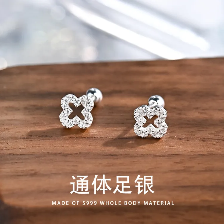 足银耳饰 S999银女简约时尚小清新耳饰养耳洞耳钉