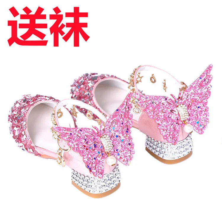 小皮鞋女儿童艾莎公主鞋闪钻3长裙4-5-6-7-8-9岁儿童单鞋冰雪奇缘