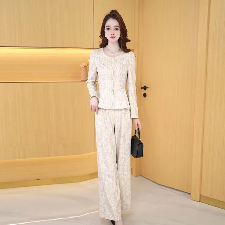 【两件套】早秋时尚宽松洋气休闲收腰气质减龄长袖高腰修身女装套裤