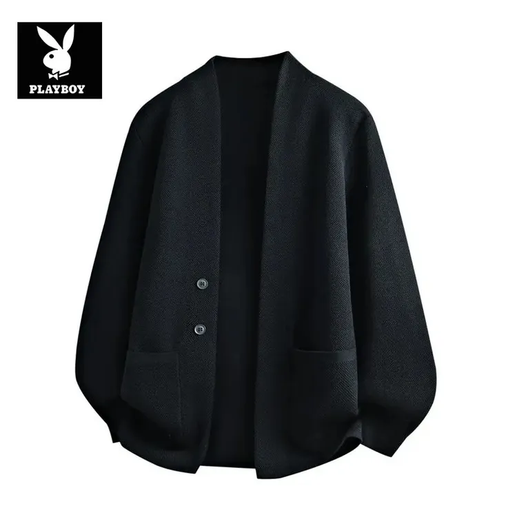 PLAYBOY/花花公子男士新潮百搭毛衣时尚潮牌开衫舒适V领休闲上衣