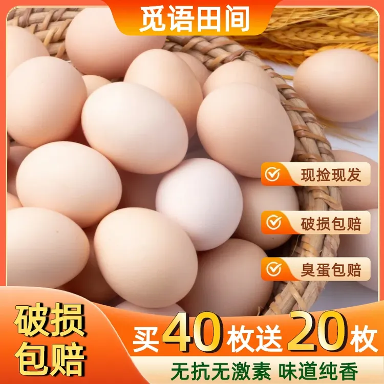 【买40枚送20枚】农家散养土鸡蛋新鲜 每日甄选45±5克/枚