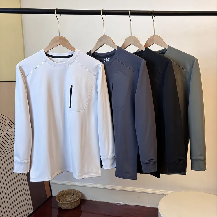 户外机能 男士秋冬薄绒保暖宽松透气打底衫圆领弹力休闲长袖卫衣
