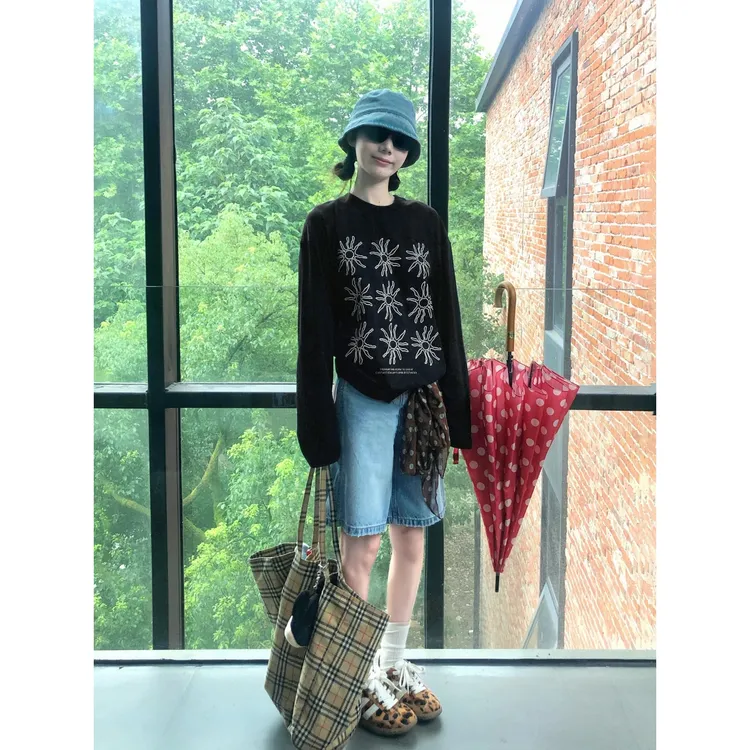 新款爆款宽松纯棉长袖t恤女显瘦百搭韩版休闲慵懒风圆领上衣