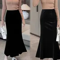 金丝绒半身裙女加绒2025秋季新款高腰显瘦百搭包臀裙中长款鱼尾裙