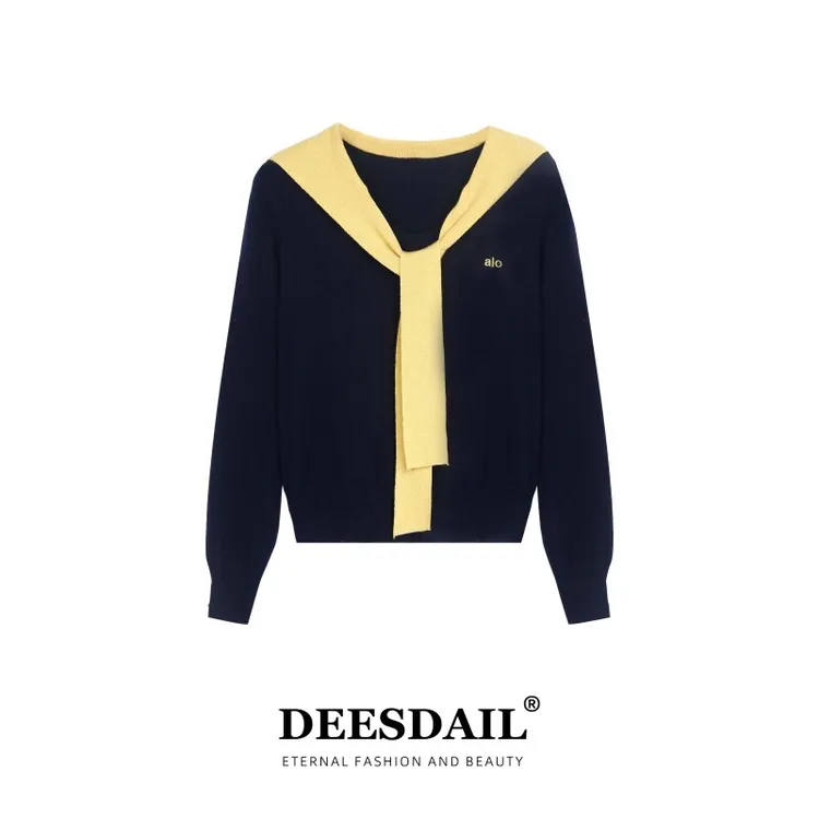 【331】DEESDAIL藏青色海军领拼色上衣知性女针织衫519