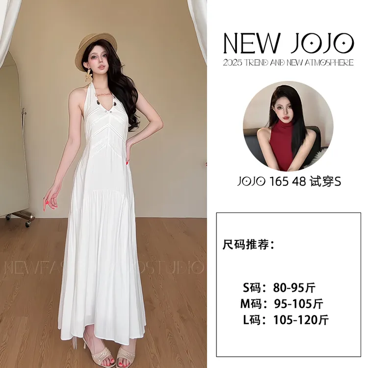 xx/G827 0625-1【JOJO】复古无袖裙子夏季高腰性感长裙温柔连衣裙女