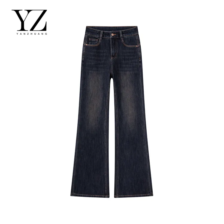 秋冬加绒拉菲红欧若风四面弹【筒叭裤】牛仔裤女高腰百搭显高显瘦