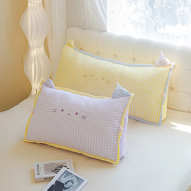 艾斯德格子喵喵床头靠立体靠垫床头软包靠背榻榻米护腰靠枕可拆洗