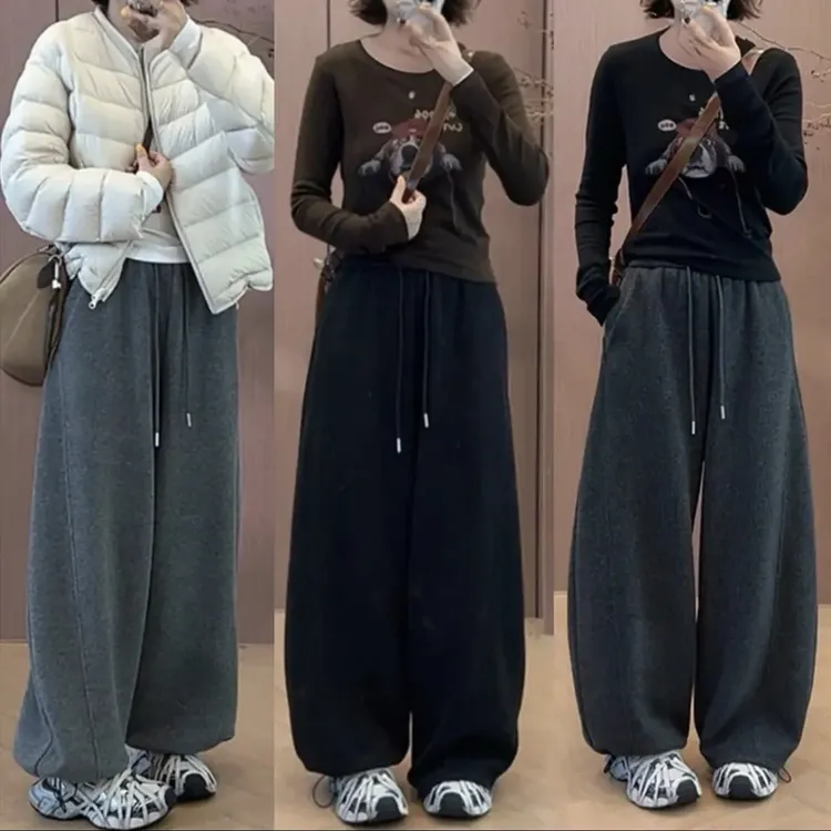 2025秋冬韩版新款显瘦羊毛保暖小弯刀裤高克重加绒阔腿裤子3866-1