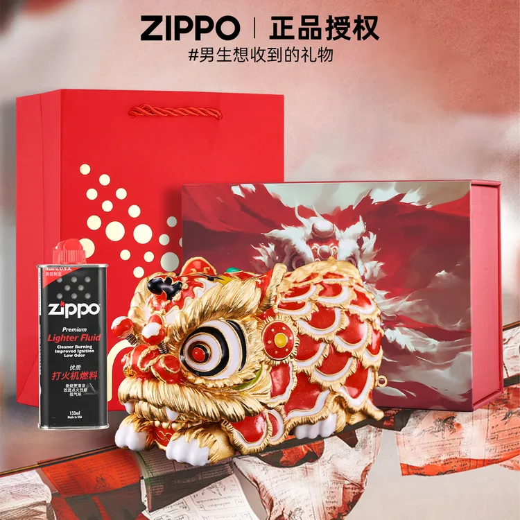 ZIPPO打火机夜光锦绣灵狮醒狮掐丝镀金珐琅彩防风重甲机DY8720TJ商品图