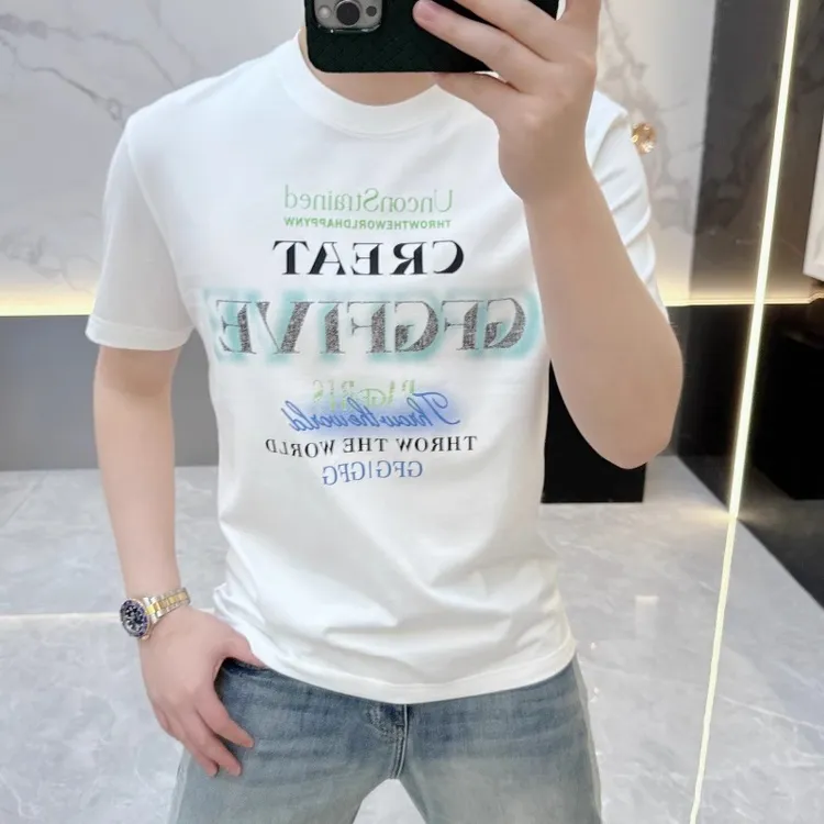 2025夏季新款个性潮流字母印花圆领宽松棉短袖T恤休闲男士半袖