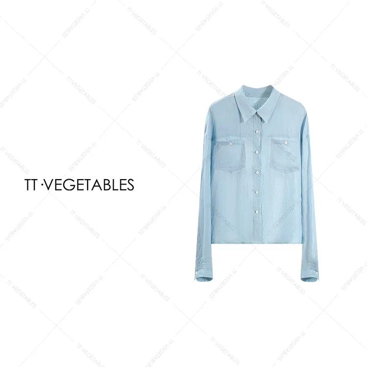 TT・VEGETABLES【序白】绉绉凉凉 苎麻纯色开衫单排扣长衬衫511694