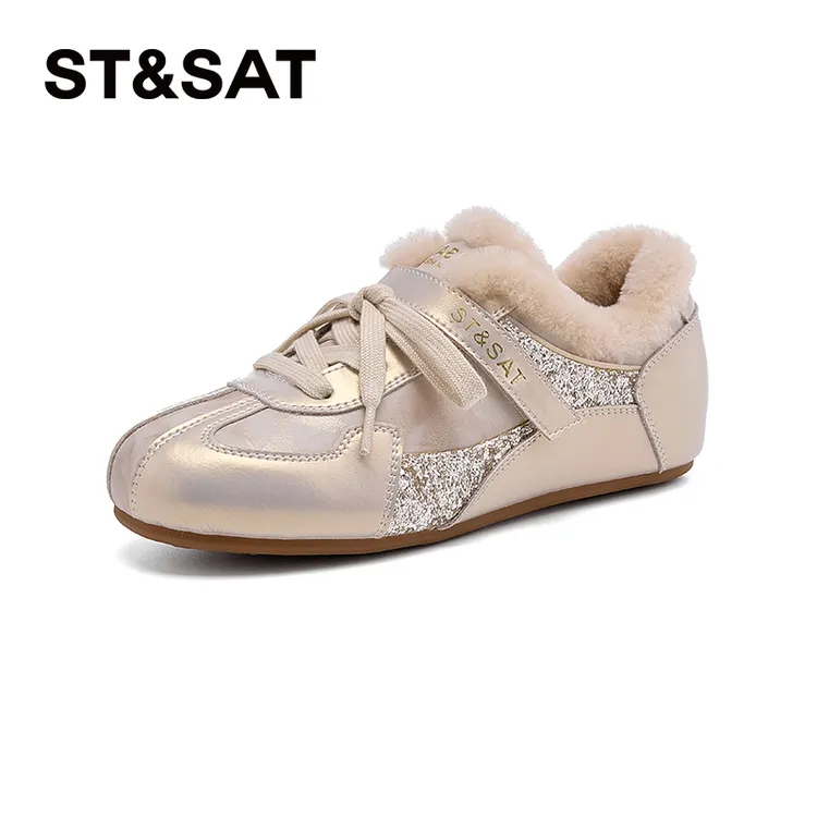 星期六复古加绒德训鞋女2025冬季新款保暖轻便舒适百搭休闲阿甘鞋