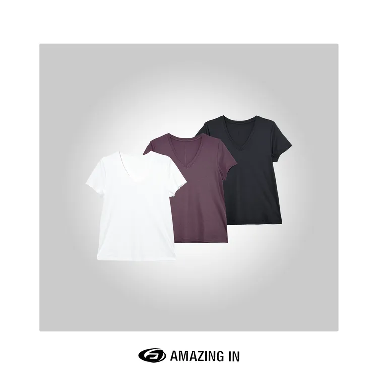AMAZING IN | 桑蚕丝 | 凉感百搭V领短袖T恤女 A250220-CF-24881