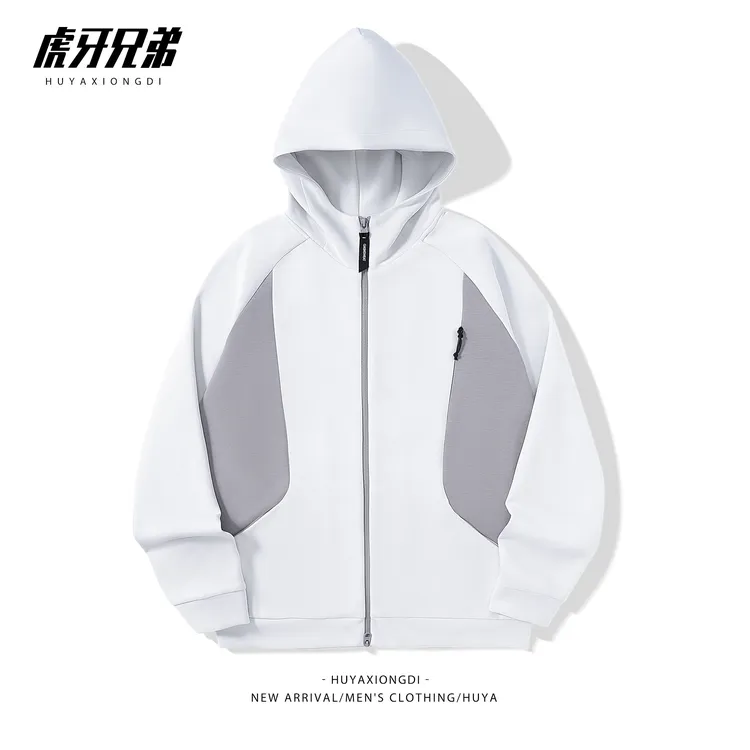 虎牙兄弟2025春季新款男士夹克简约百搭连帽撞色休闲上装86776