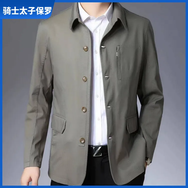 秋冬款商务休闲舒适百搭男士七个口袋翻领夹克外套全棉爸爸装