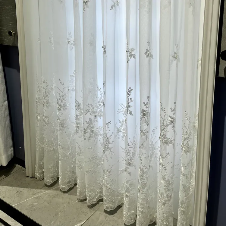 新款 白色花知晓绣花窗纱新轻奢钉珠＋立体浮雕＋小香风成品窗纱