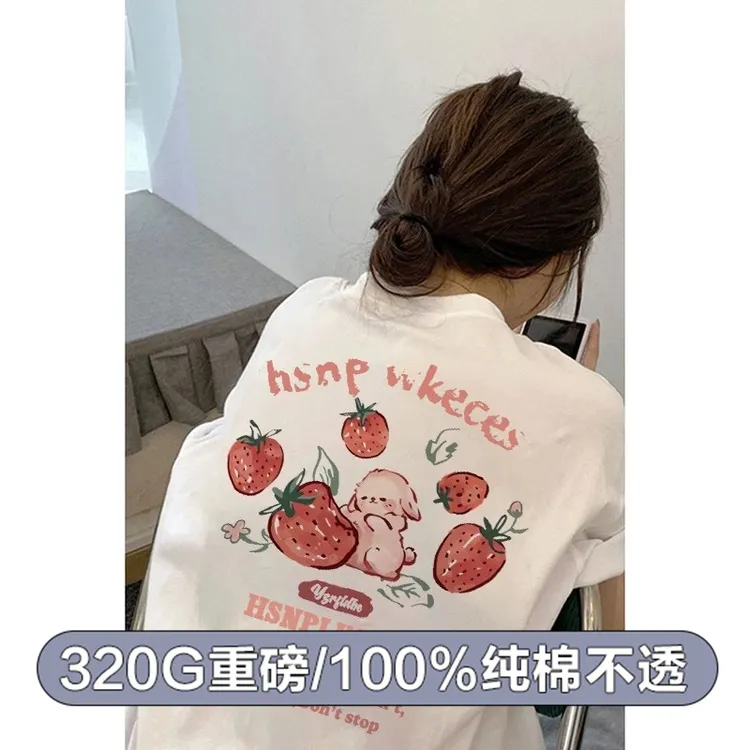 320克重磅纯棉短袖t恤女抗起球卡通动漫字母T恤夏季学生城市机能
