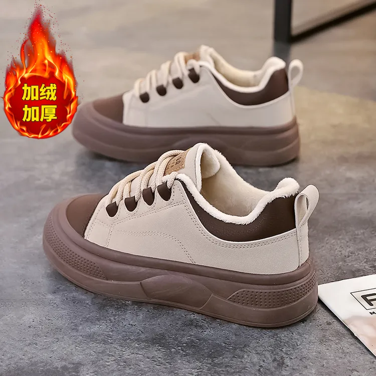 2025秋冬加绒加厚保暖女鞋软底板鞋时尚百搭运动休闲鞋潮流小白鞋