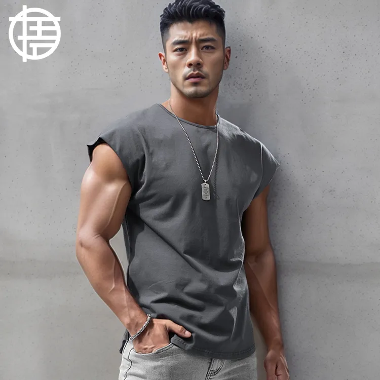 无袖t恤男士宽松训练落肩运动健身坎肩篮球砍袖个性夏季宽肩背心