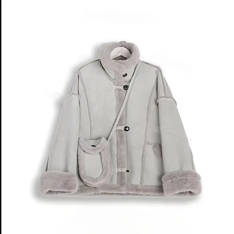 T（送包包）时尚慵懒风拼接立领机车服冬季加厚短外套