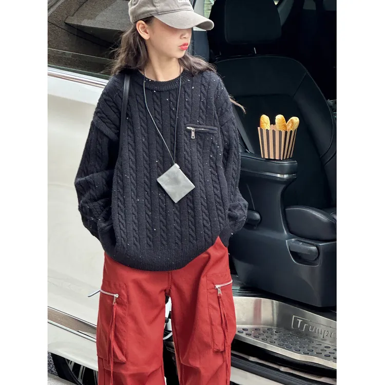 K30146孙小美彩砂女童麻花毛衣2025秋冬装新款儿童上衣针织打底衫