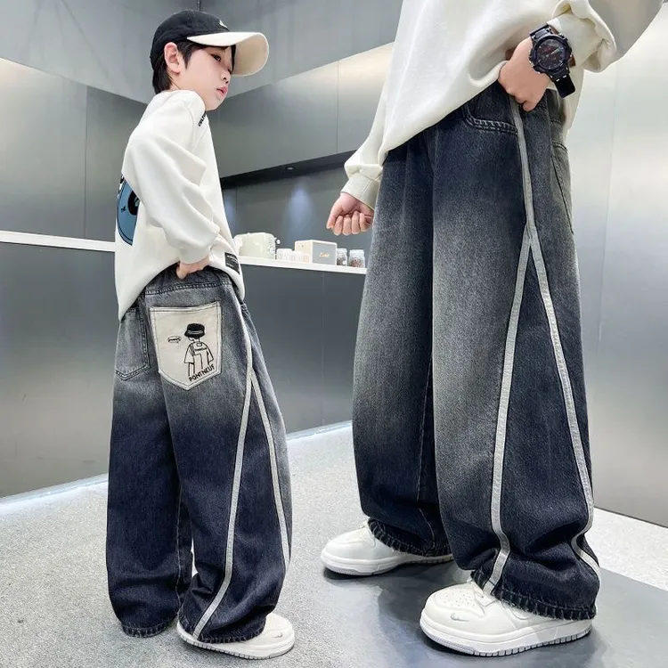 儿童装男童秋装裤子2025新款中大童春秋款直筒牛仔裤秋季男孩长裤