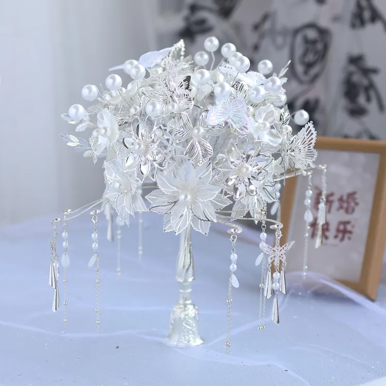新娘结婚银色权杖手捧花水晶婚纱高级感礼物出嫁diy材料包和成品