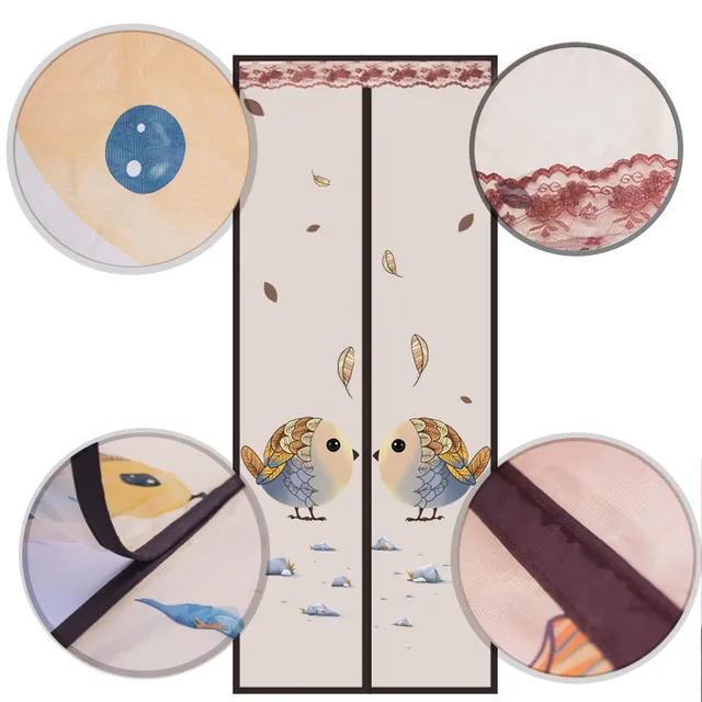 魔术贴卡通防蚊门帘夏季磁性纱门加密纱窗家用卧室隔断帘免打孔