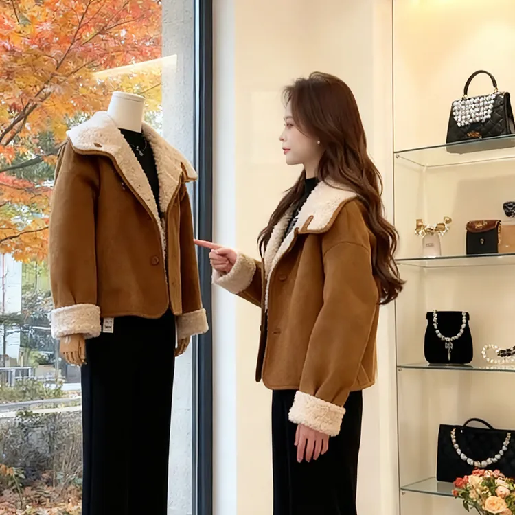 秋冬搭配一整套女装2025新款韩版复古两面穿外套百搭牛仔裤两件套