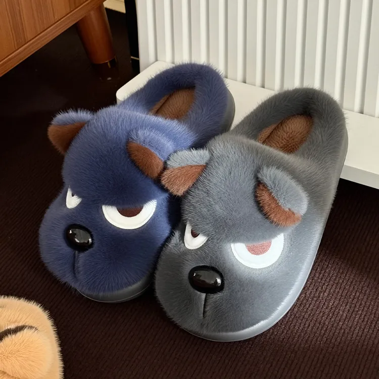 个性搞怪小狗棉拖鞋女款秋冬季情侣居家加绒厚底毛绒棉鞋可爱外穿