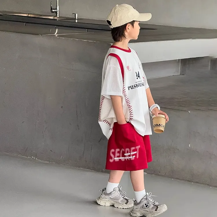 MK&UR.BV男童夏装套装2025新款夏装酷帅短袖运动篮球服时髦潮