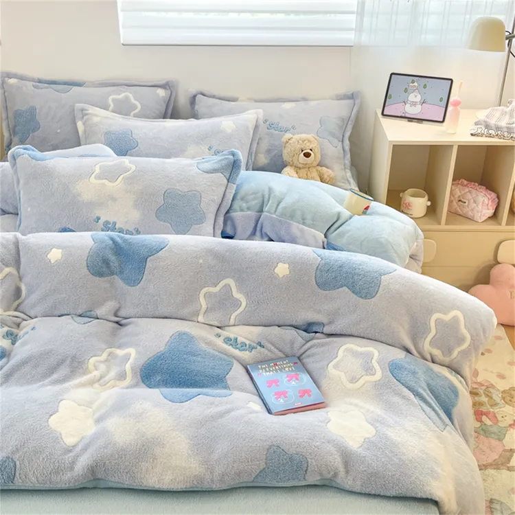 保暖四件套加厚床品套件牛奶绒雪花绒宿舍单人秋冬三件套被罩简约