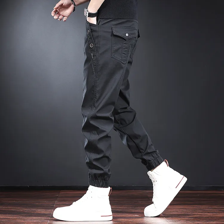 美式重磅潮牌休闲裤男秋冬新款宽松大码束脚加绒运动哈伦工装裤子