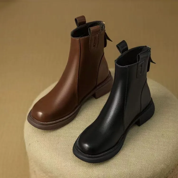 【黄小西701】秋冬软皮时尚百搭舒适高级设计感马丁靴