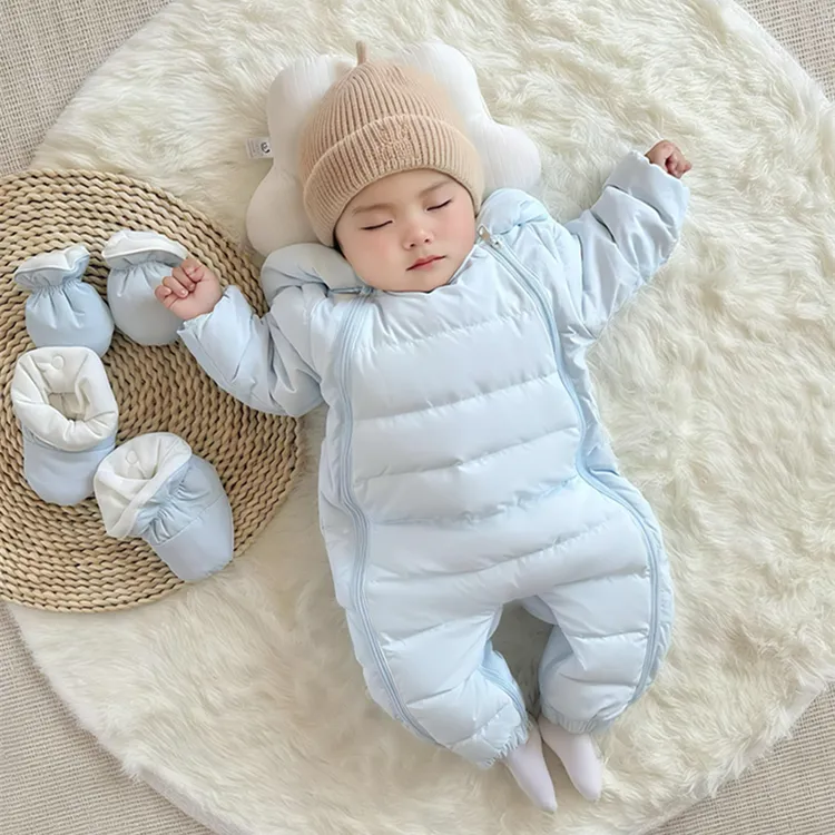 新款婴儿羽绒服连体衣男女宝宝外出服哈衣新生儿加厚抱衣连帽爬服