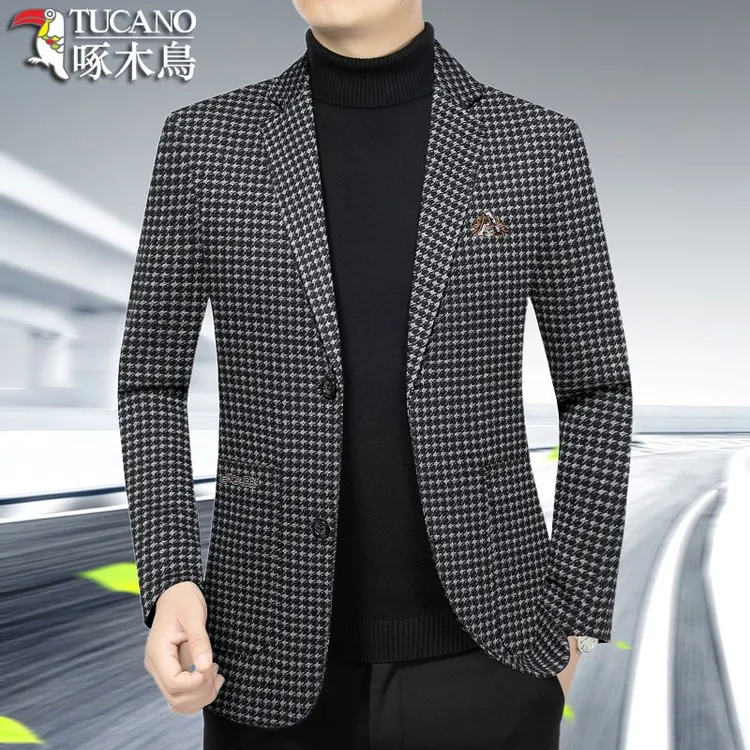 啄木鸟高档男西装外套春秋季男装修身百搭韩版新款休闲西服男上衣