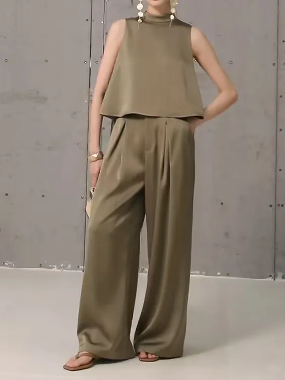 老钱风松弛感女装高级2025夏新款轻熟不撞衫原创设计缎面背心套装