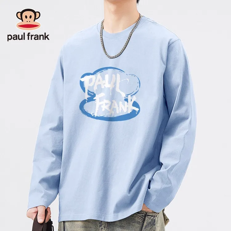 paul frank/大嘴猴蓝色男士上衣2025秋季新款重磅纯棉长袖打底衫