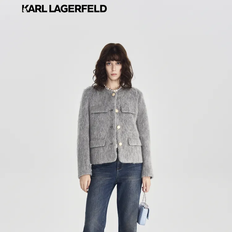 【官方】KARLLAGERFELD25年新款灰色马海毛小香风外套2026M27E1542