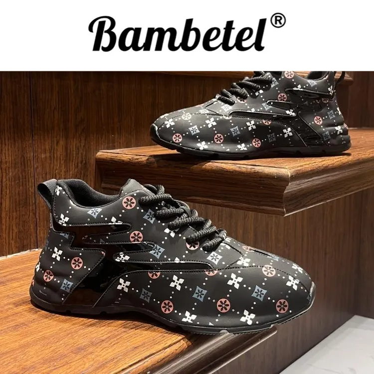 Bambetel男鞋春季新款皮面透气系带内增高老爹鞋百搭时尚休闲鞋