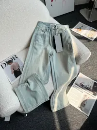 深圳南油高版本BO高腰直筒侧边字母直筒牛仔裤3933#【裤长105】