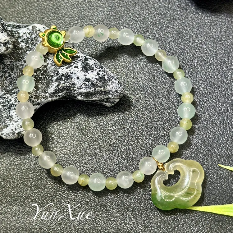 卡5白冰黄加绿天然非洲翠手链祥云挂件手串珠串原创可返运费