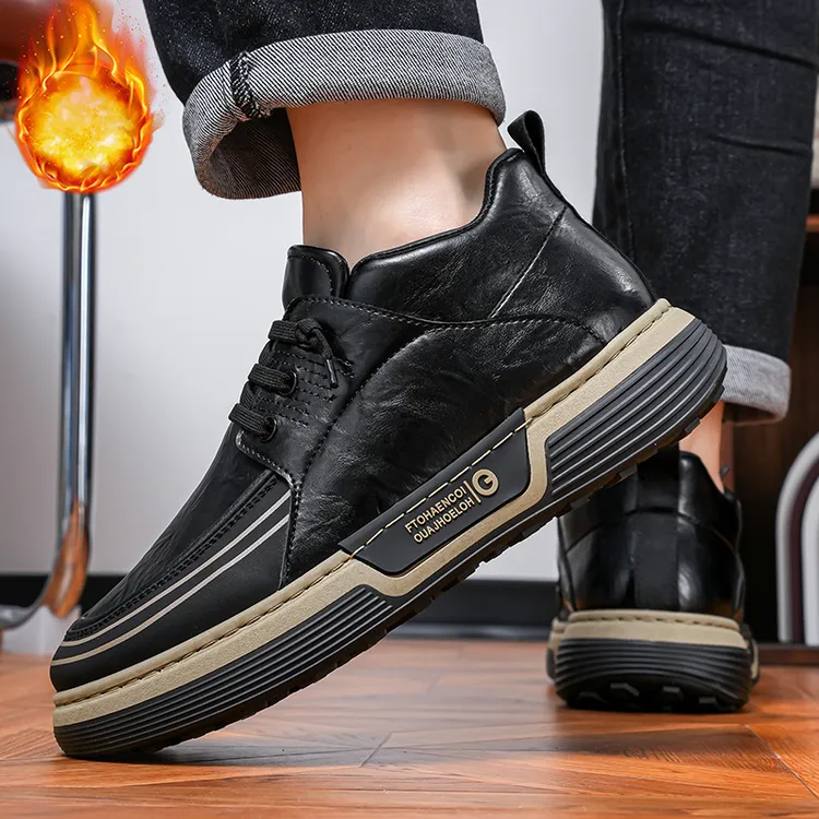 森刻男鞋新款冬季加绒加厚单棉可选百搭厚底男士潮流运动休闲潮鞋