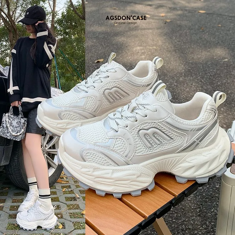 厚底老爹鞋女2025新款小个子女士增高显瘦网面透气休闲运动鞋