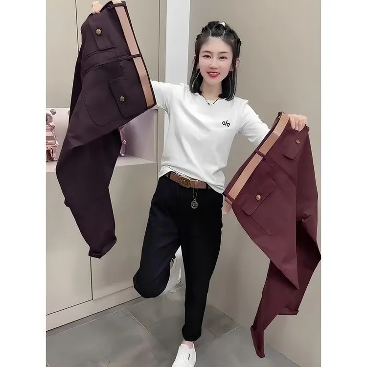 窄版直筒裤女秋季休闲2025新款百搭显瘦哈伦高腰小个子九分烟管裤