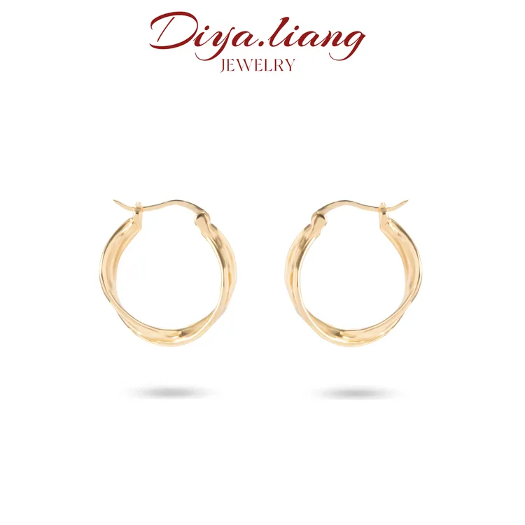 925银耳饰 梁雅帝新品【交叉圆圈】金色系线条设计感时尚纯银耳饰