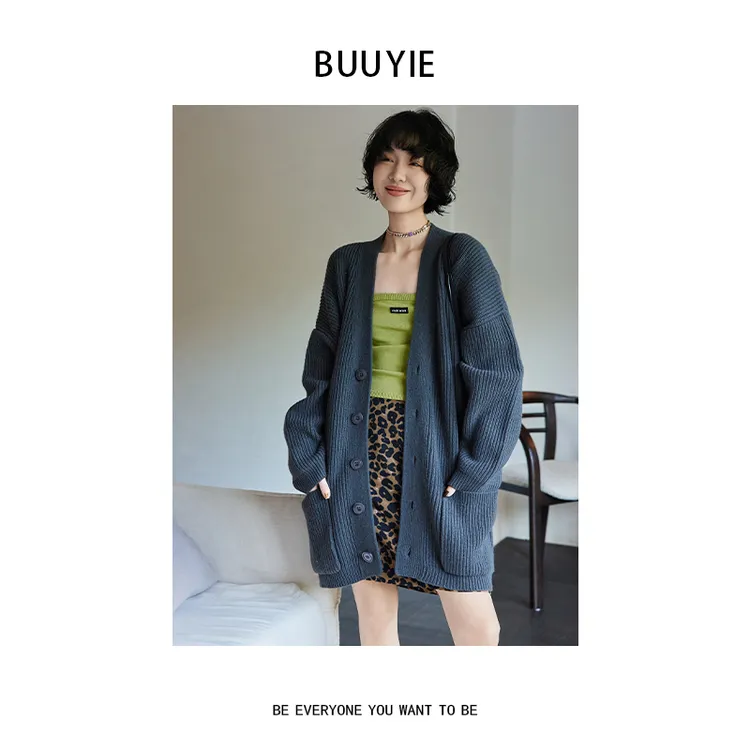 BUUYIE 25SS【织谧】慵懒风洋气休闲宽松针织开衫 250808